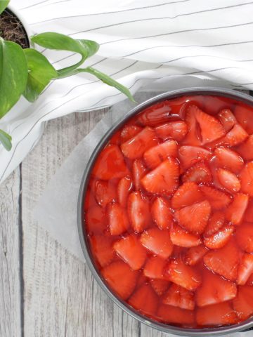 German strawberry cake in a baking pan.